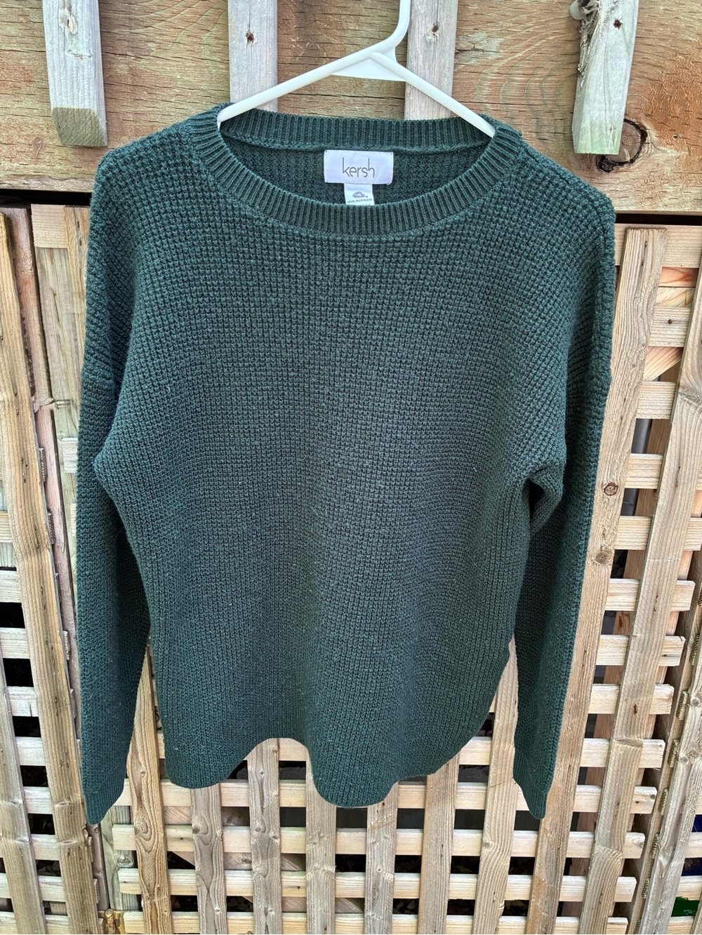 Kersh Dark Green Crewneck Textured Knit Sweater